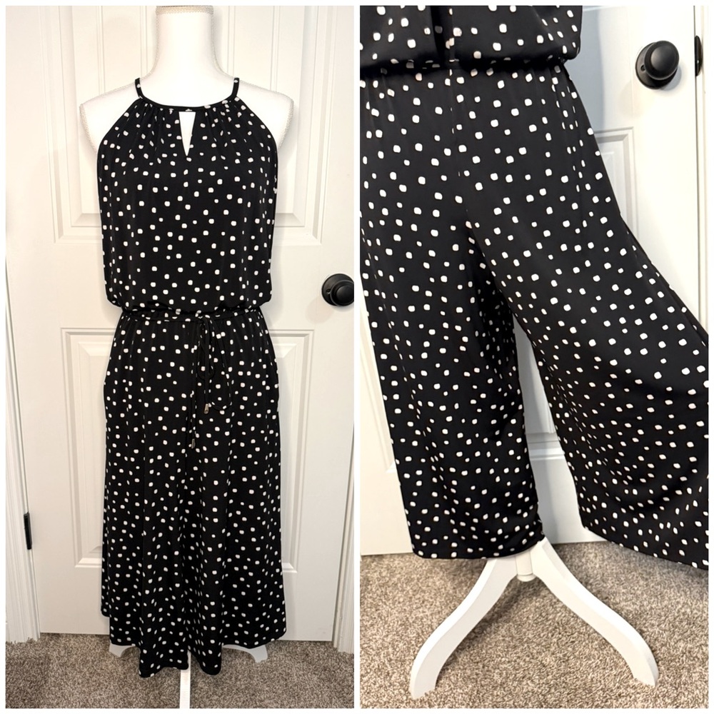London Times Black and White Polka Dot  Pant Romper Halter
